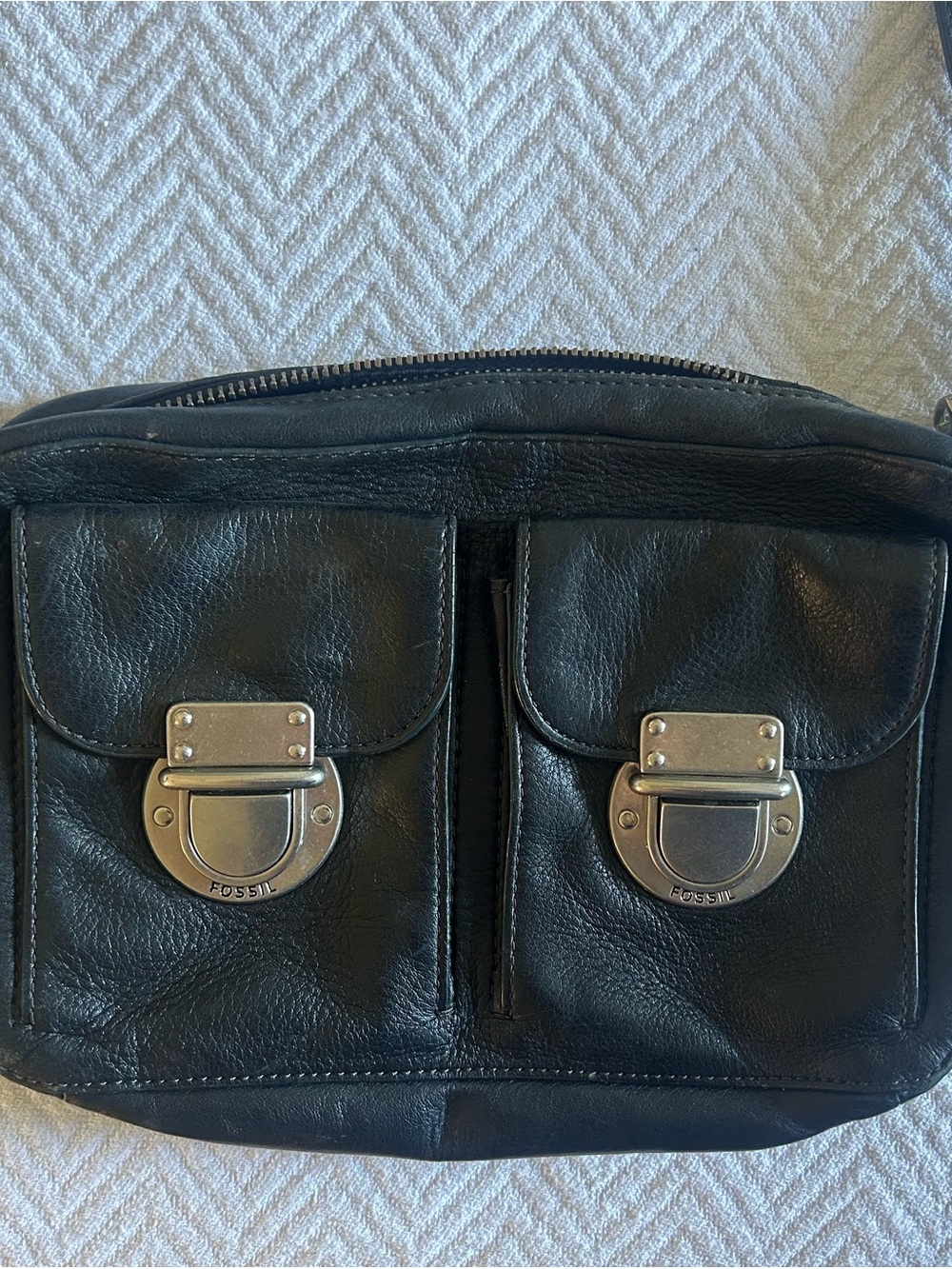 Fossil Black 100%Leather Crossbody Bag
